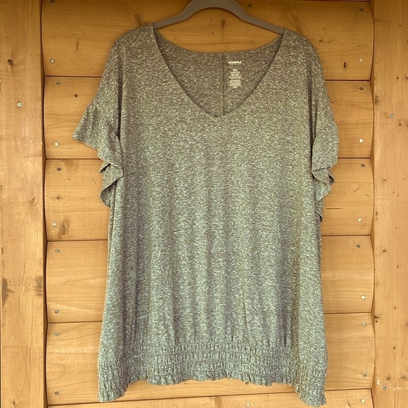 Sonoma Flutter Ruffle Sleeve V-Neck Tee. Plus size 2X. Heather Brown. - Picture 3 of 8